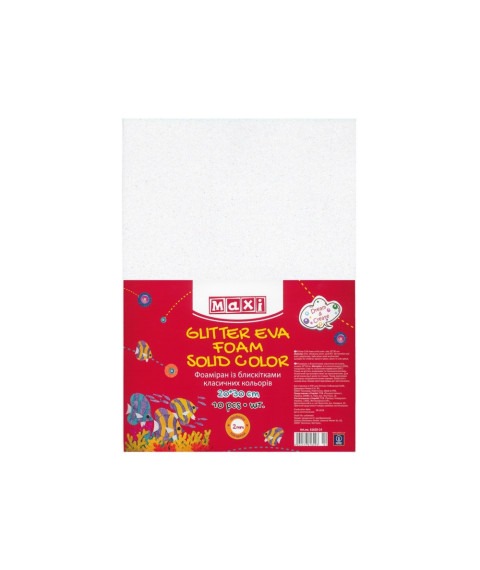 Hirtie gumata cu Sclipici 20x30cm 2mm (Foamiran) Alb, 10 bucăți